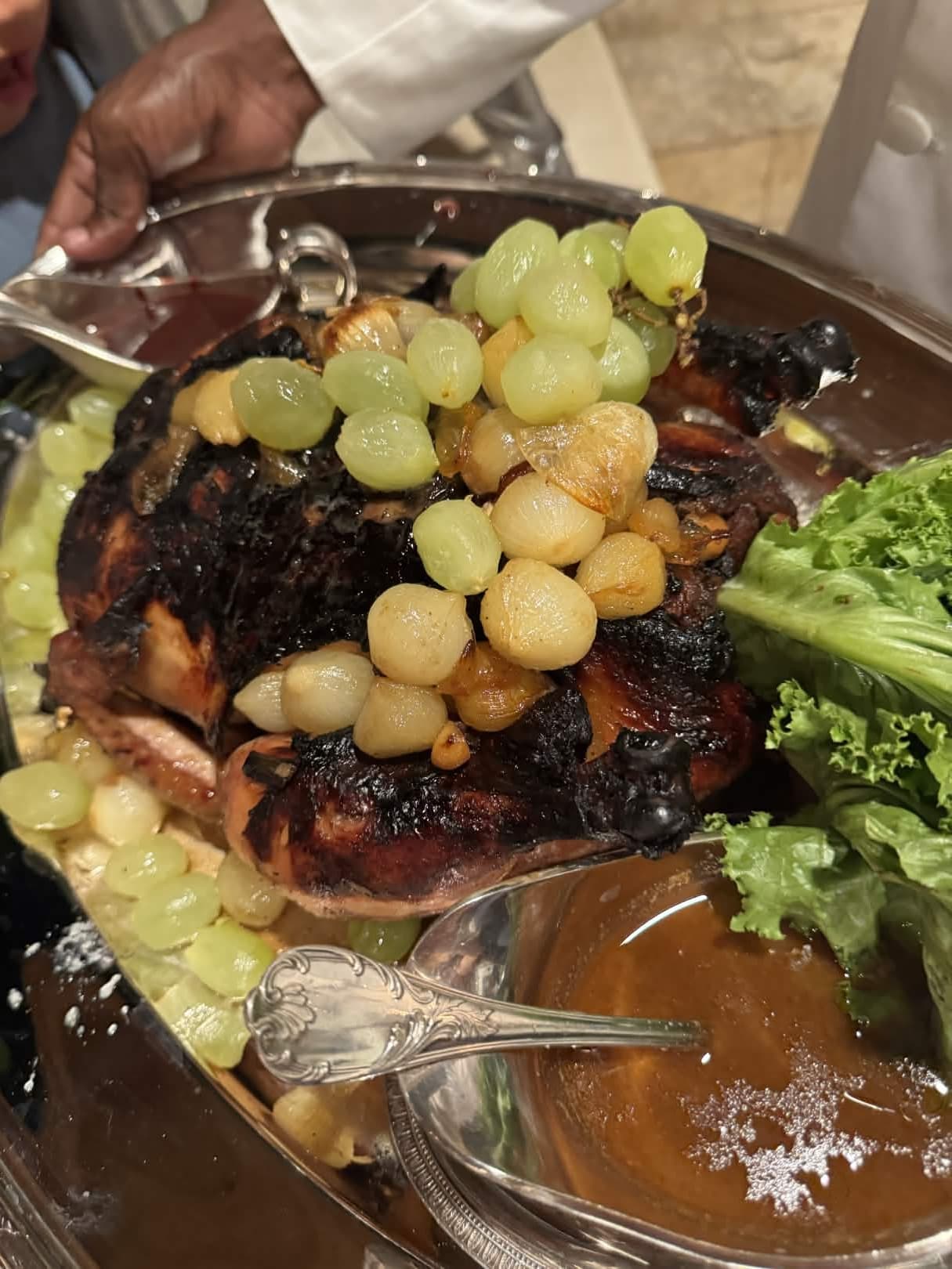 Roasted duck with grapes